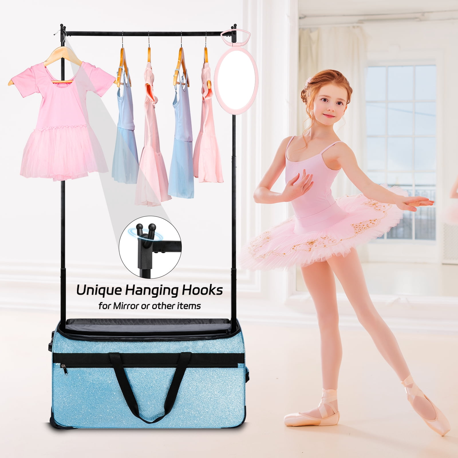 Dance Bag with Garment Rack, 28" Rolling Dance Competition Bag for Shows,Travel and Performances