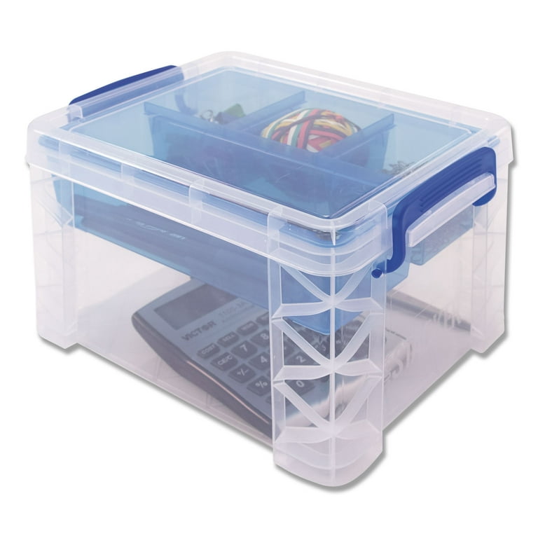 Advantus Super Stacker Divided Storage Box, 5 Sections, 7.5 X 10.13 X  6.5, Clear/blue 