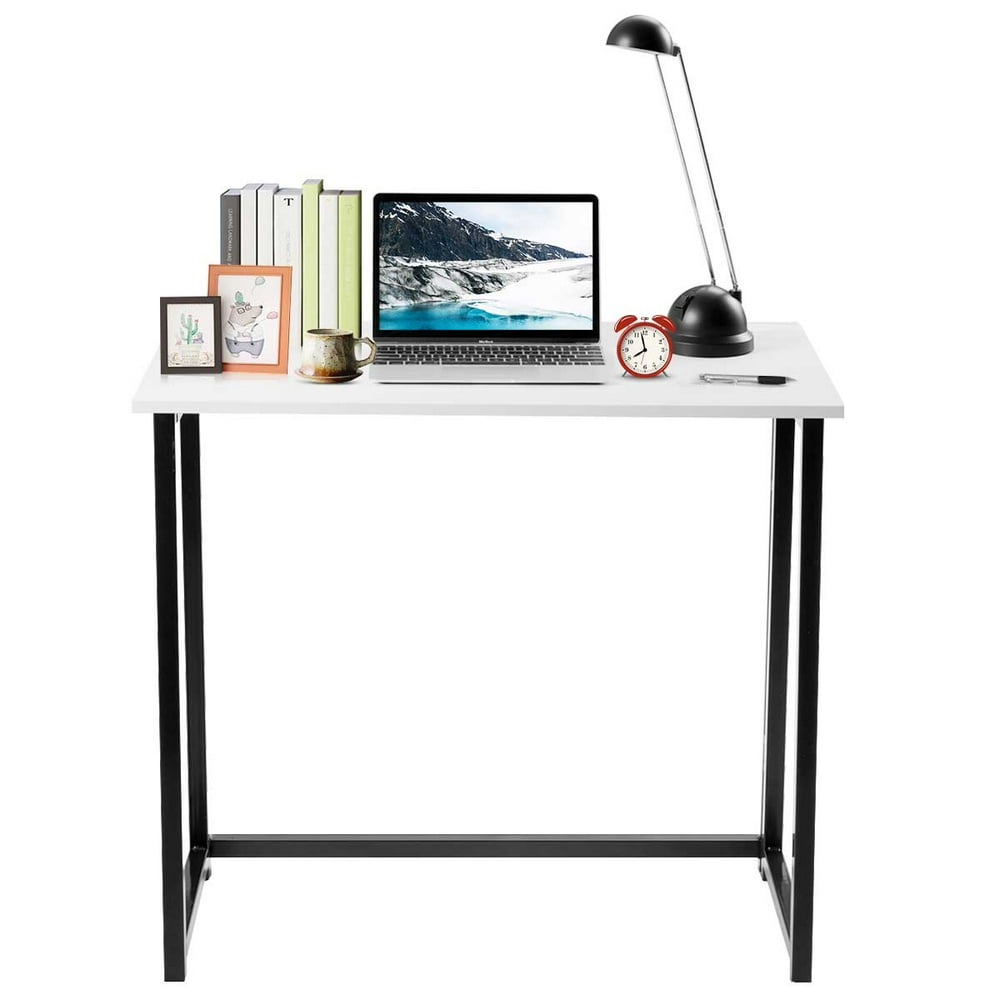 Topbuy Folding Computer Desk Home Office Students Laptop Use Sturdy Writing Table White