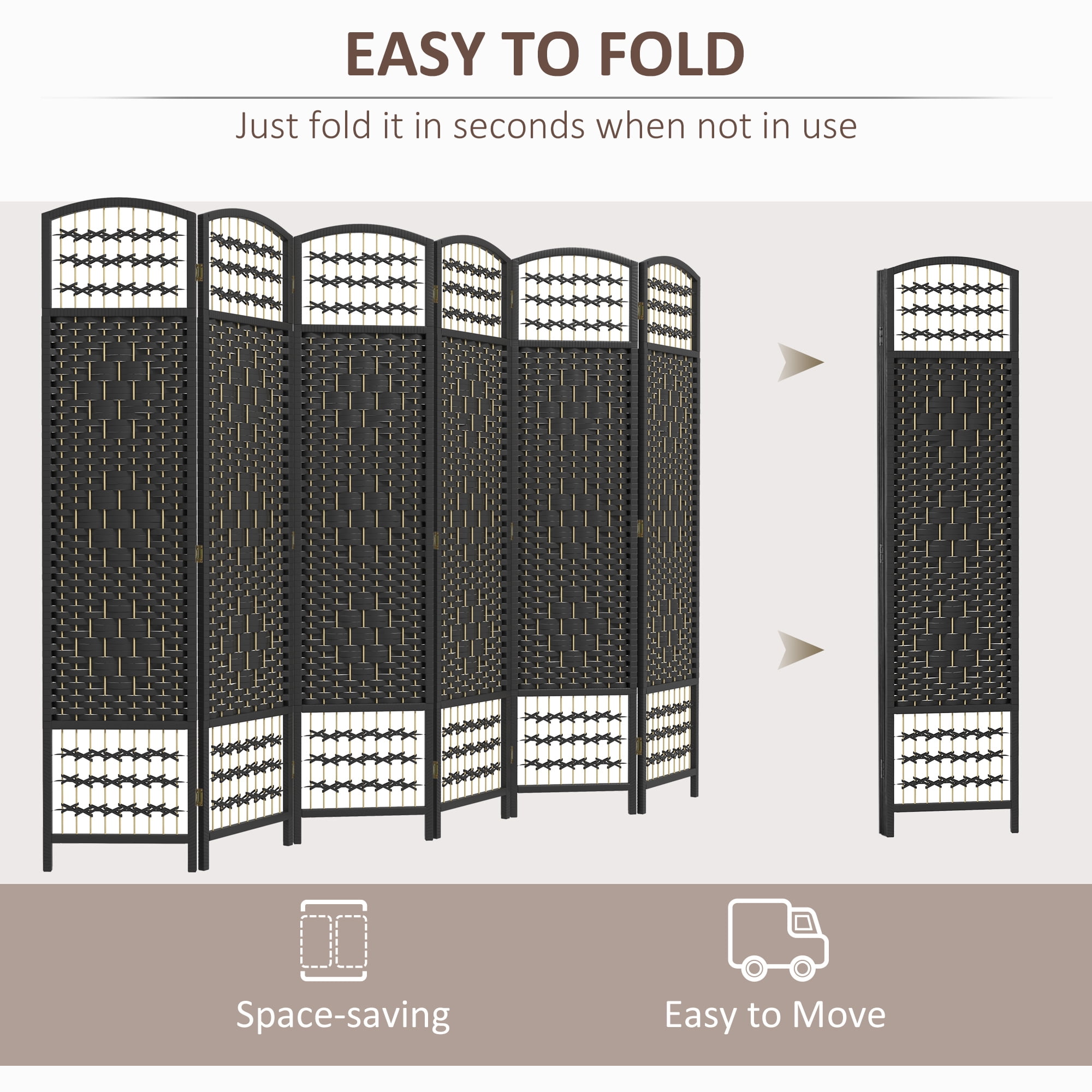 HOMCOM 6 Panel Room Divider, Folding Screen, 5.6', Black