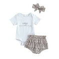 thumbnail image 1 of ITFABS Baby Summer Outfits, Letter Print Romper + Leopard Shorts + Headband, 1 of 8