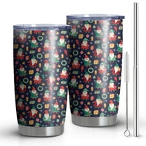 20oz Tumblers Dark Blue Christmas Santa and Gnome Pattern Stainless Steel Vacuum Insulated Double Wall Travel Tumbler Cups Mug with Lid and Straw,Cleaning Brush for Cold & Hot Drinks