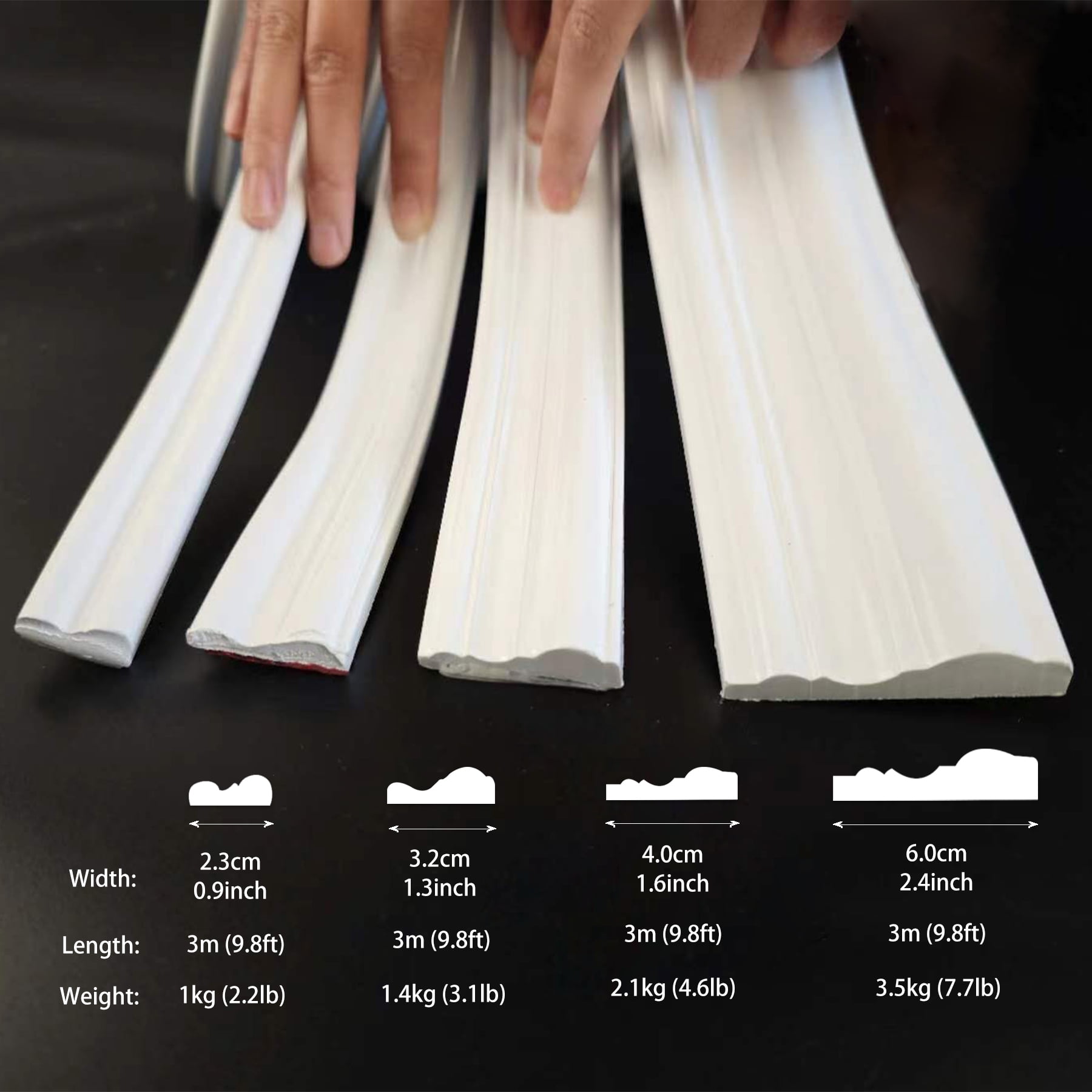 Peel and Stick Chair Rail Molding, Self-Adhesive Wall Trim for Home Decoration & Wall Protection, 9.8ft x 0.9in