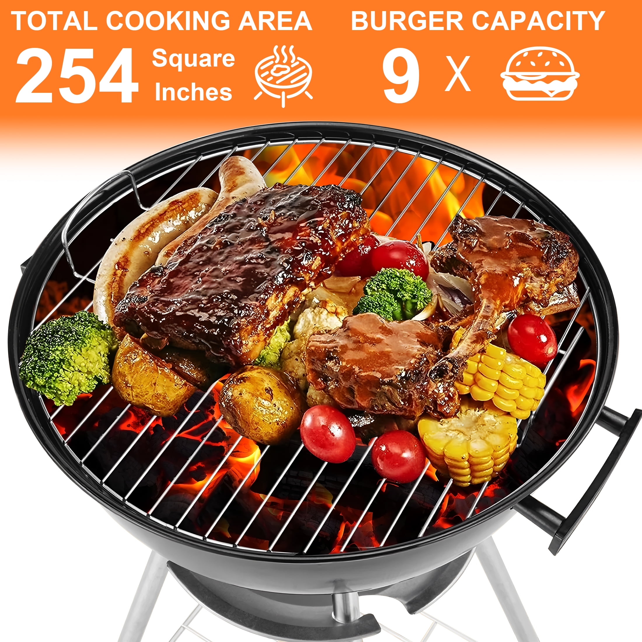 Segmart BBQ Charcoal Grill for Outdoor, 18 Inch Portable Kettle Charcoal Grill with Wheels, Barbecue Oven for Patio, Backyard, Camping, Black