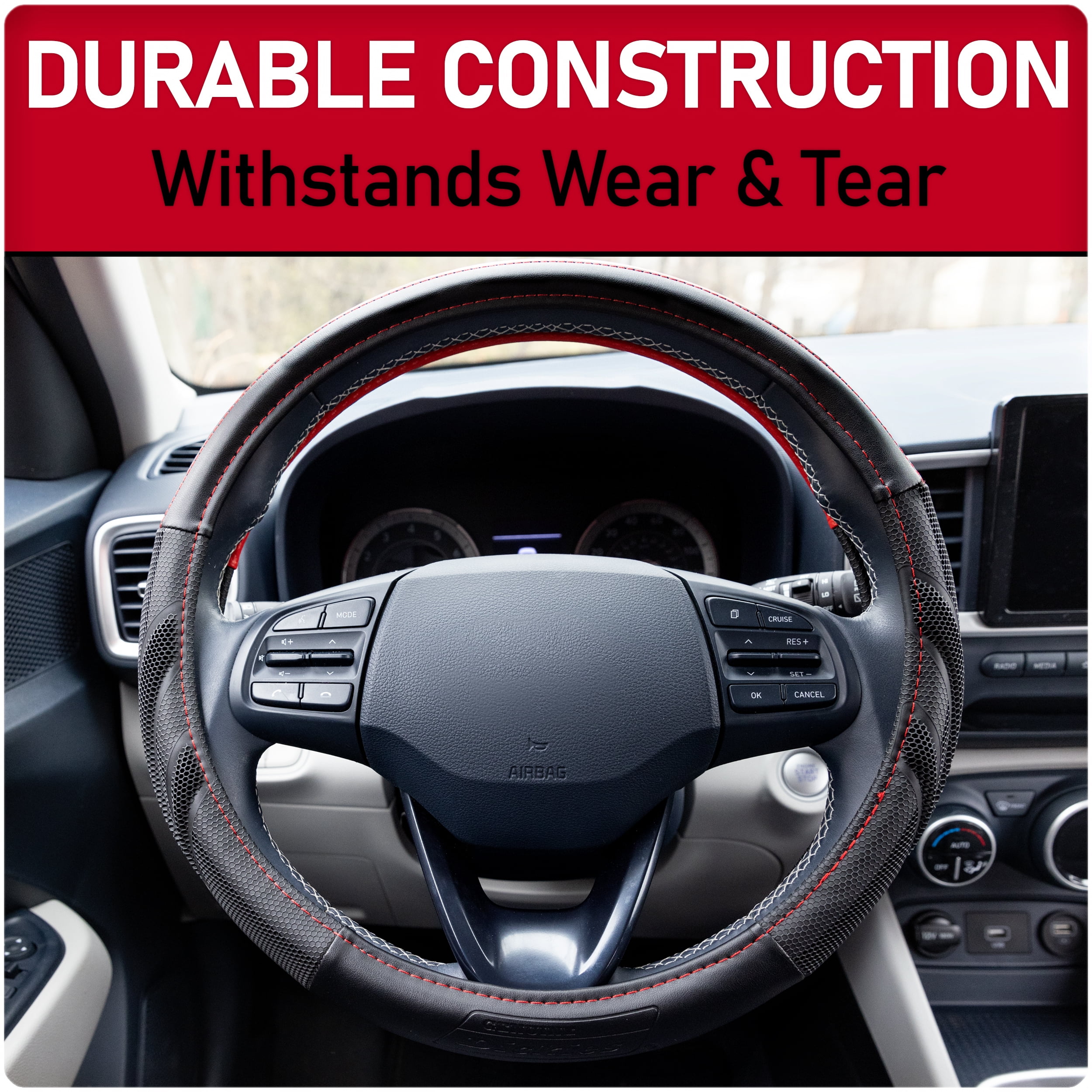 Genuine Dickies Black-Red Carbon Fiber Dura Grip Steering Wheel Cover 34099PWDI