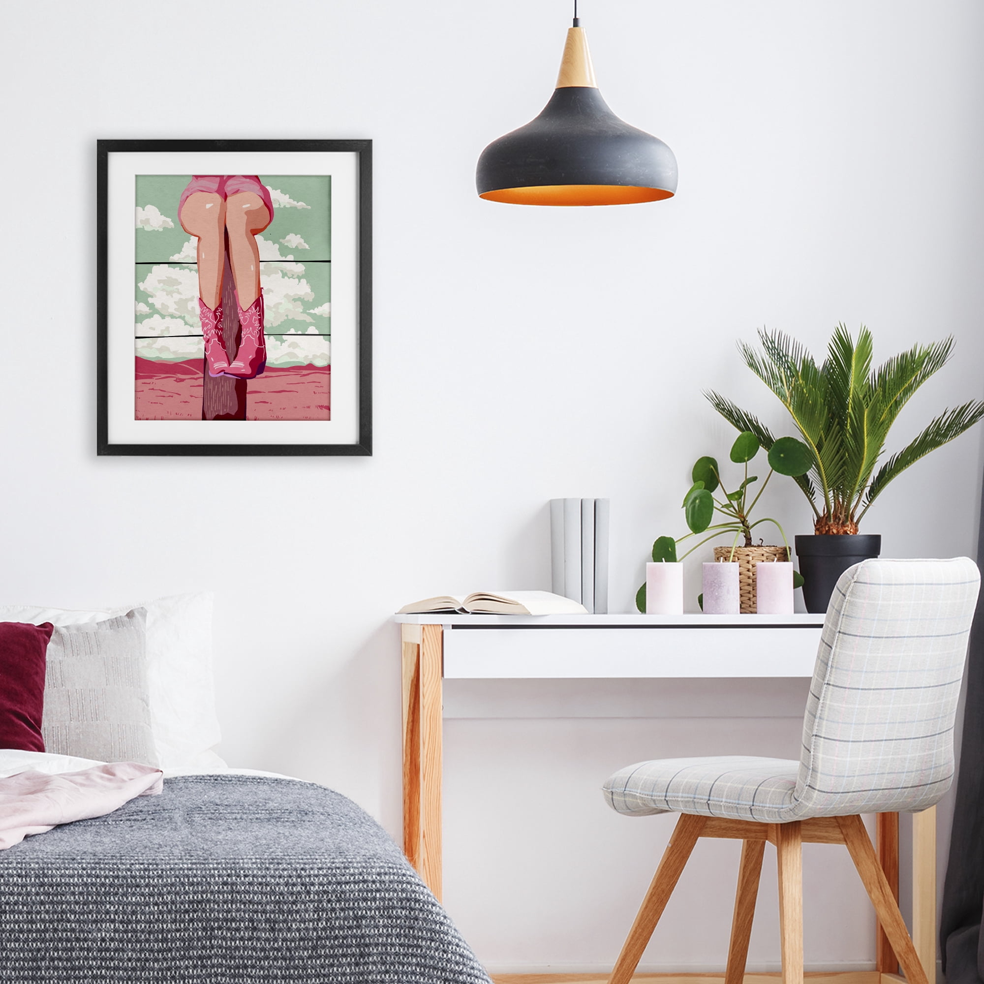 Stupell Industries Cowgirl on Fence Post Black Framed Print Under Glass, design by Ziwei Li