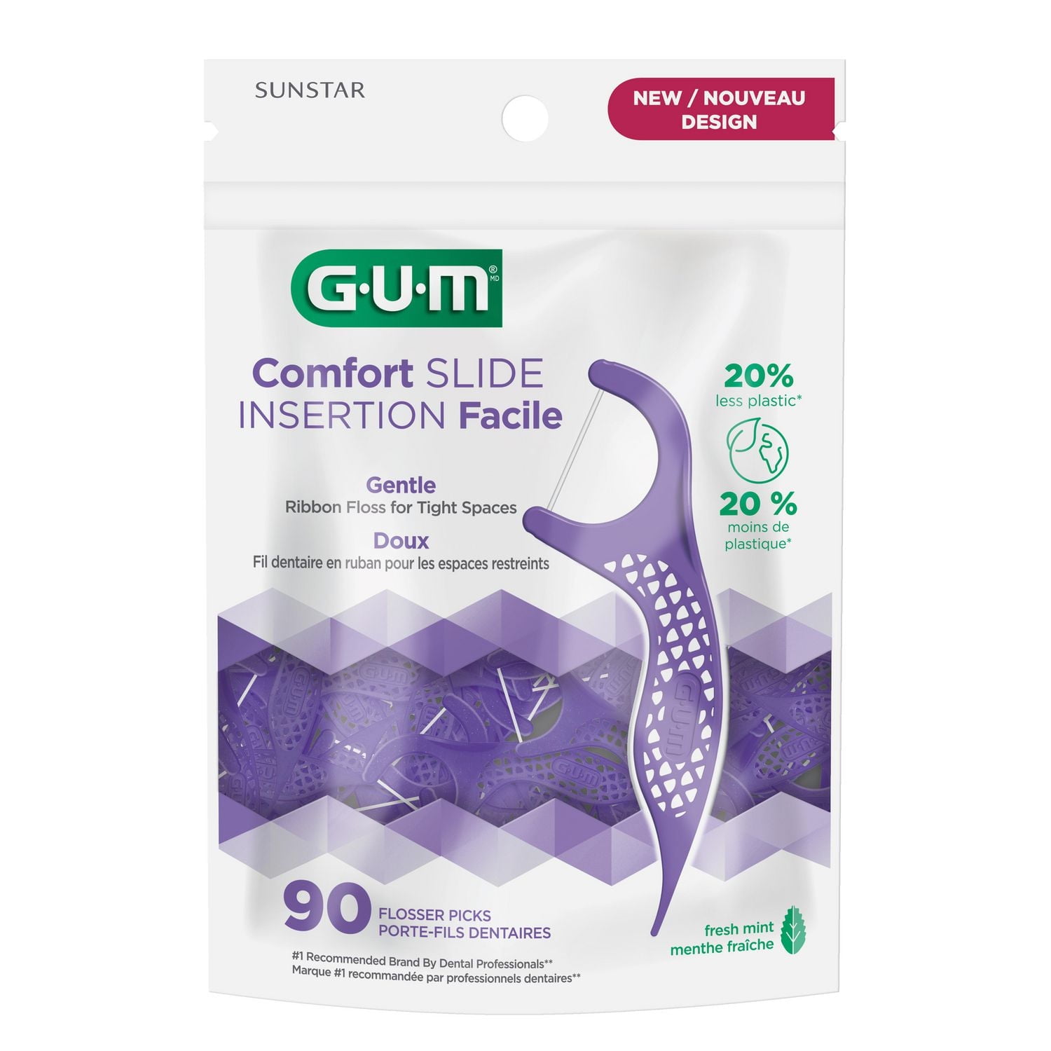 GUM® Comfort Slide Flosser, Silky Floss for Tight Spaces, Fresh Mint Flavour, 90 Count