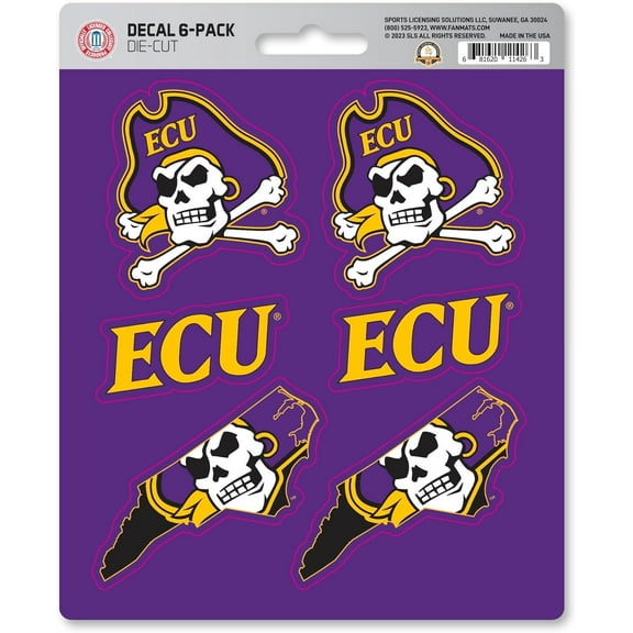 East Carolina University Pirates 6-Piece Decal Sticker Set, 5x6 Inch Sheet, Gift for football fans for any hard surfaces around home, automotive, personal items
