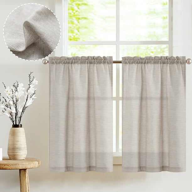 Curtainking Kitchen Curtains 36 Inch Length Grey Linen Textured Short Window Semi Sheer Cafe Farmhouse Small Treatment Bathroom Rod Pocket Tier Set Of 2 Panels Com Curtainking Kitchen Curtains 36 Inch, 36 Inch Long Cafe Curtains