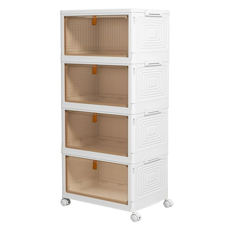 4 Tier Collapsible Storage Bins with Wheels and Lid - 23QT Stackable Closet Organizers, Foldable Plastic Containers for Home, Office