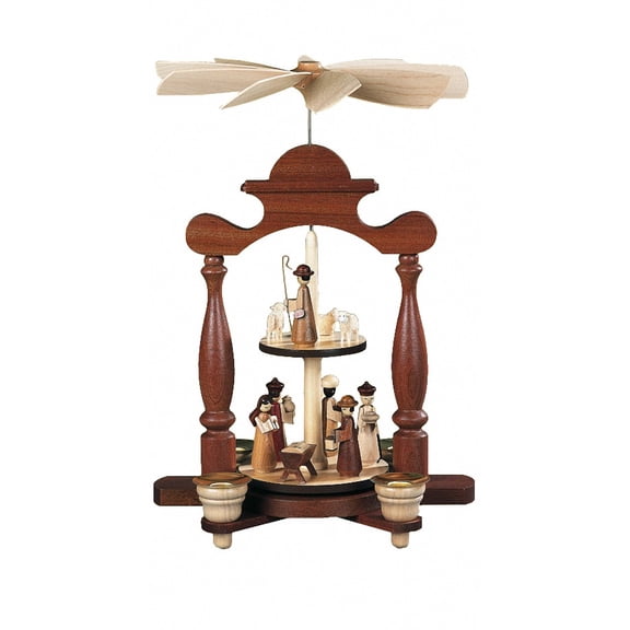 German christmas pyramid Nativity scene, 2 platforms, 1-tier, height 30 cm / 12 inch, natural, original Erzgebirge by Müller Seiffen