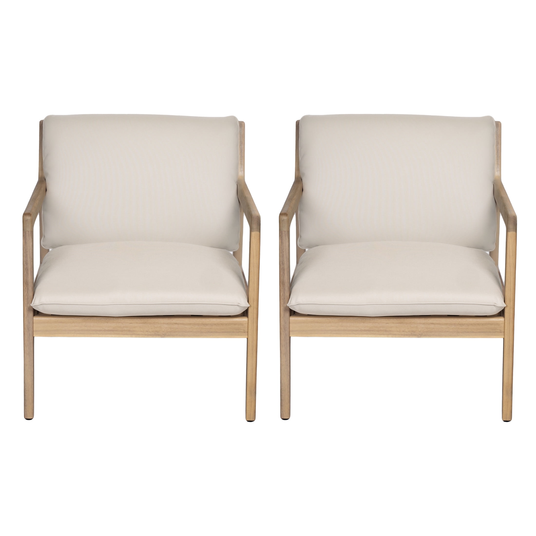 Christopher Knight Home Modern Scandinavian Lounge Chairs, Solid Wood Frames, Beige Cushions, Set of 2