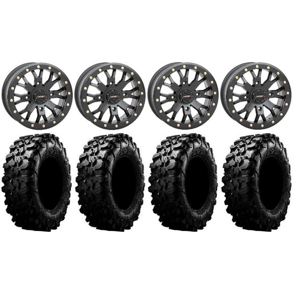 System 3 SB-4 Black (4 3) 15" Wheels 32" Carnivore Tires Kawasaki Mule Pro FXT