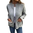 thumbnail image 3 of Stichou Women's Zipper Knitted Jacket Zip Up Sweaters Long Sleeve Casual Loose Outwear with Pockets Gray L, 3 of 8