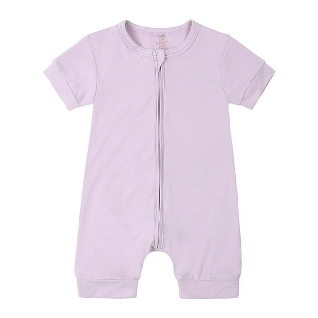 WEIYLL Boys Rompers Zipper Short Sleeve Sleeper Solid Color Summer Crew Neck Light Purple Baby Playsuit for 12-18 Months