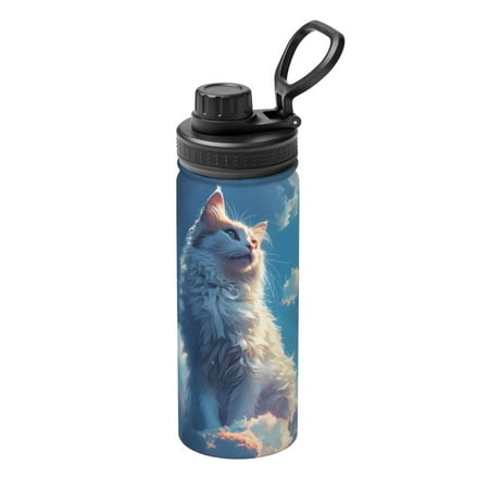 

Uemuo Clear Sky Blue Cat 18OZ Insulated Kettle Sports Water Bottle Stainless Steel Kettle Vacuum Insulated Flask Flip Lid Travel Mug