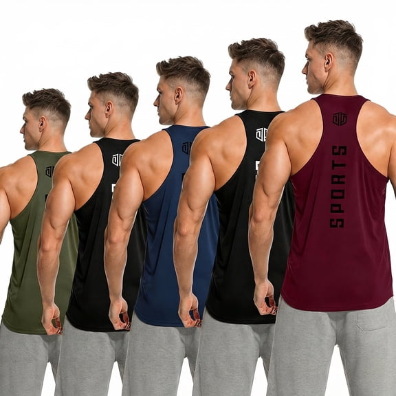 TELALEO Men's 5 Pack Dry Fit Y-Back Muscle Tank Tops, Mesh Athletic Sleeveless Workout Gym Shirts for Fitness Bodybuilding Running Training, Size L