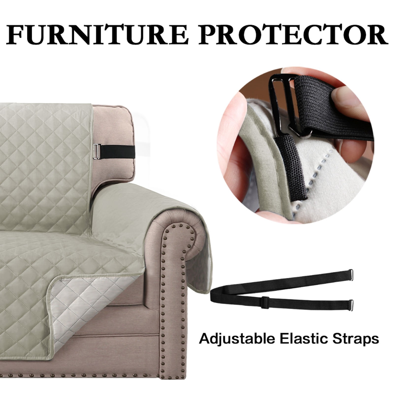 Quilted 3 Seater Sofa Cover Slipcover, Furniture Protector for Couch, Polyester Home Decor (Beige)