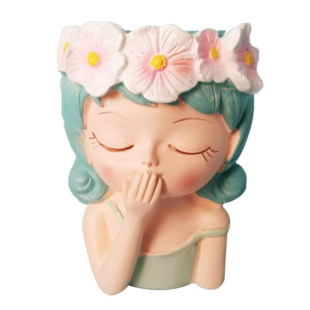 Maceta de cabeza de niña, maceta, estatuilla, florero, escultura, decoración de escritorio, maceta de hadas, maceta de bonsái para cocina, sala de Estilo B