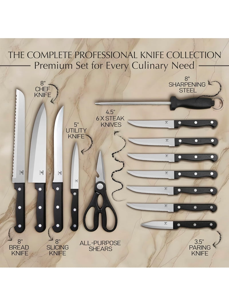 Moss & Stone, Kitchen Knife Set, 14-Pcs, Stainless Steel with