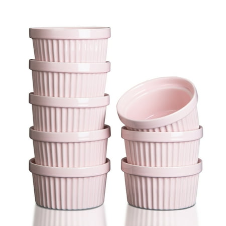 

4 x 4 x 2.1 8 oz Ceramics Baking Bowls Set of 8 Porcelain Dipping Sauce Bowls for Baking Pudding Dessert Porcelain Souffle Dish Ice Cream Pink