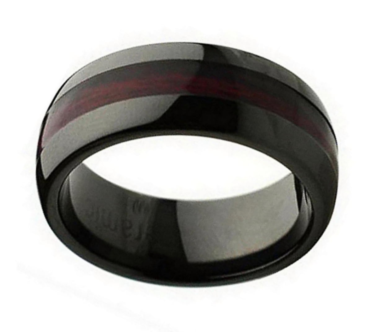 8mm Mens Or Ladies Black Ceramic with Laminate Wood Inlay Wedding Band Ring
