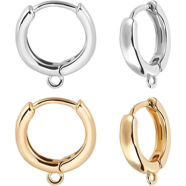1 caja de 8 pares de ganchos para pendientes de aro Huggie de latón chapado en oro de 18 quilates y platino, con cierre de palanca y aro colgante, accesorios para pendientes circulares redondos.
