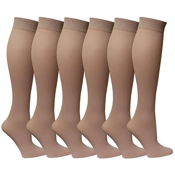 Women’s Trouser Socks, 6 Pairs, Opaque Stretchy Nylon Knee High, Many Colors