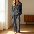 thumbnail image 2 of Women's Ribbed Knit Lounge Set 2 Piece Outfits Button Pajamas SetsLong Sleeve Top and Pants, Matching Paj, 2 of 8