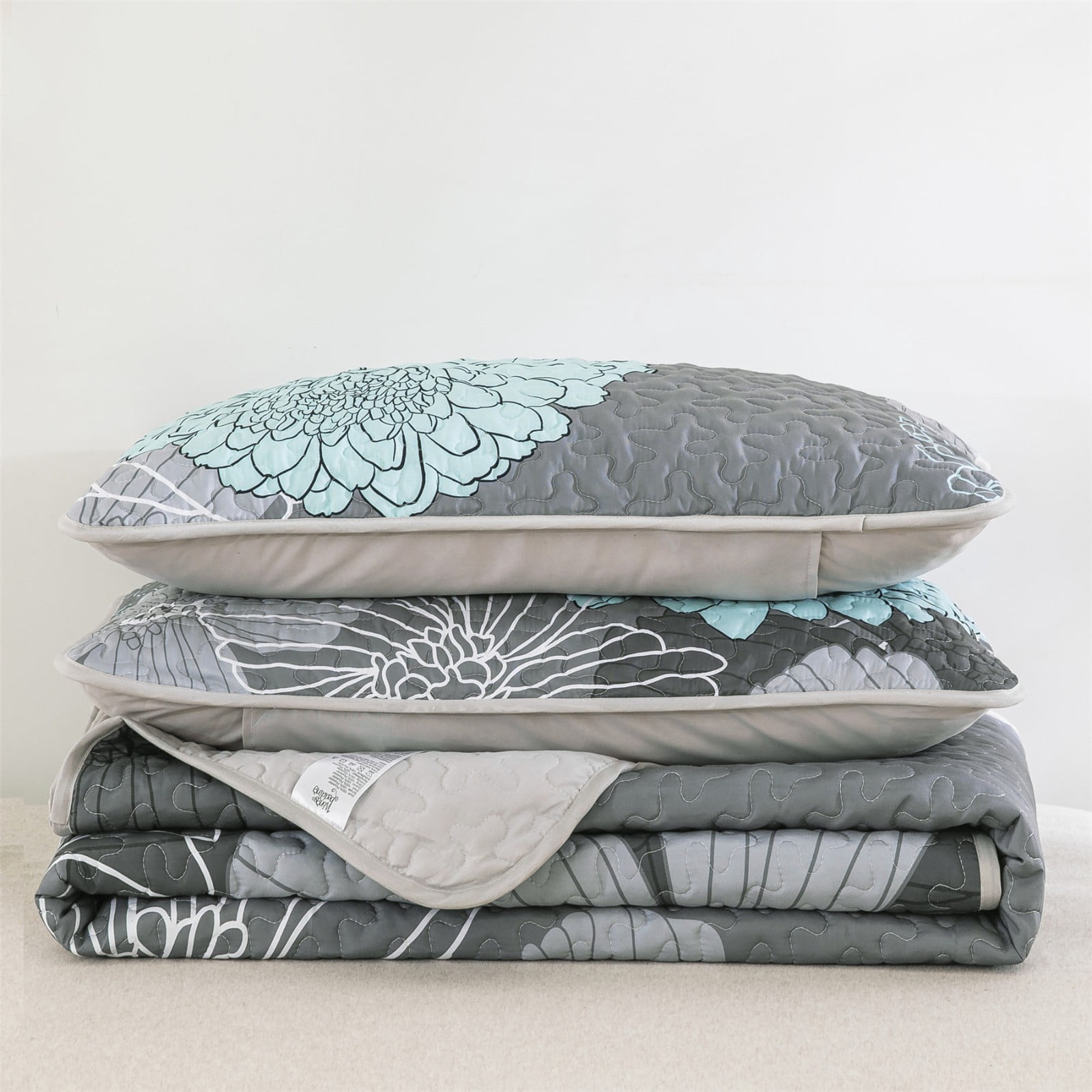 Dintszyayue Floral Quilt Set Queen,3Pcs Gray Bedding Set Lightweight Flower Coverlet Adult(90"x 96")