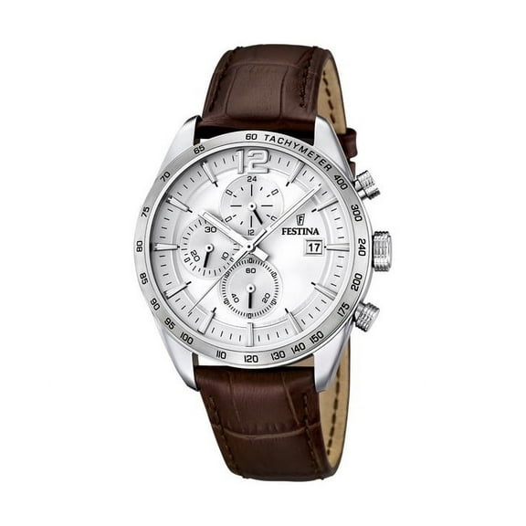 Festina Timeless Chronograph Leather Strap Silver Dial Quartz F16760-1 Men's Watch