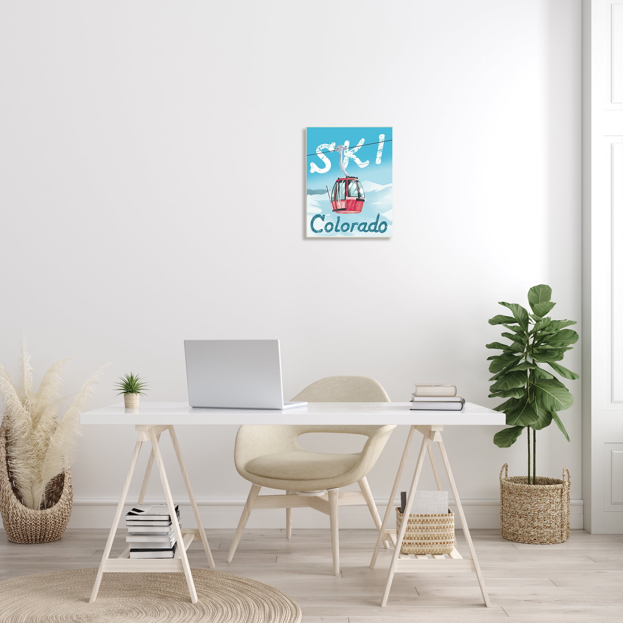 Stupell Industries Ski Colorado Winter Mountain Trolly Snowy Hill Sports Painting Unframed Art Print Wall Art, 13 x 19
