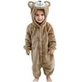 thumbnail image 2 of NAISIBABY Jumpsuit for Toddler, Button-Up Cute Hooded Loose Fit Boys Girls Winter Flannel Warm Romper Khaki 3T, 2 of 9