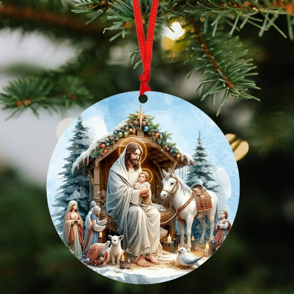 AuroraX Wooden Nativity Scene Sets for Christmas Decor,The Birth of Jesus Classic Hanging Ornament Holiday Indoor Religious Decor