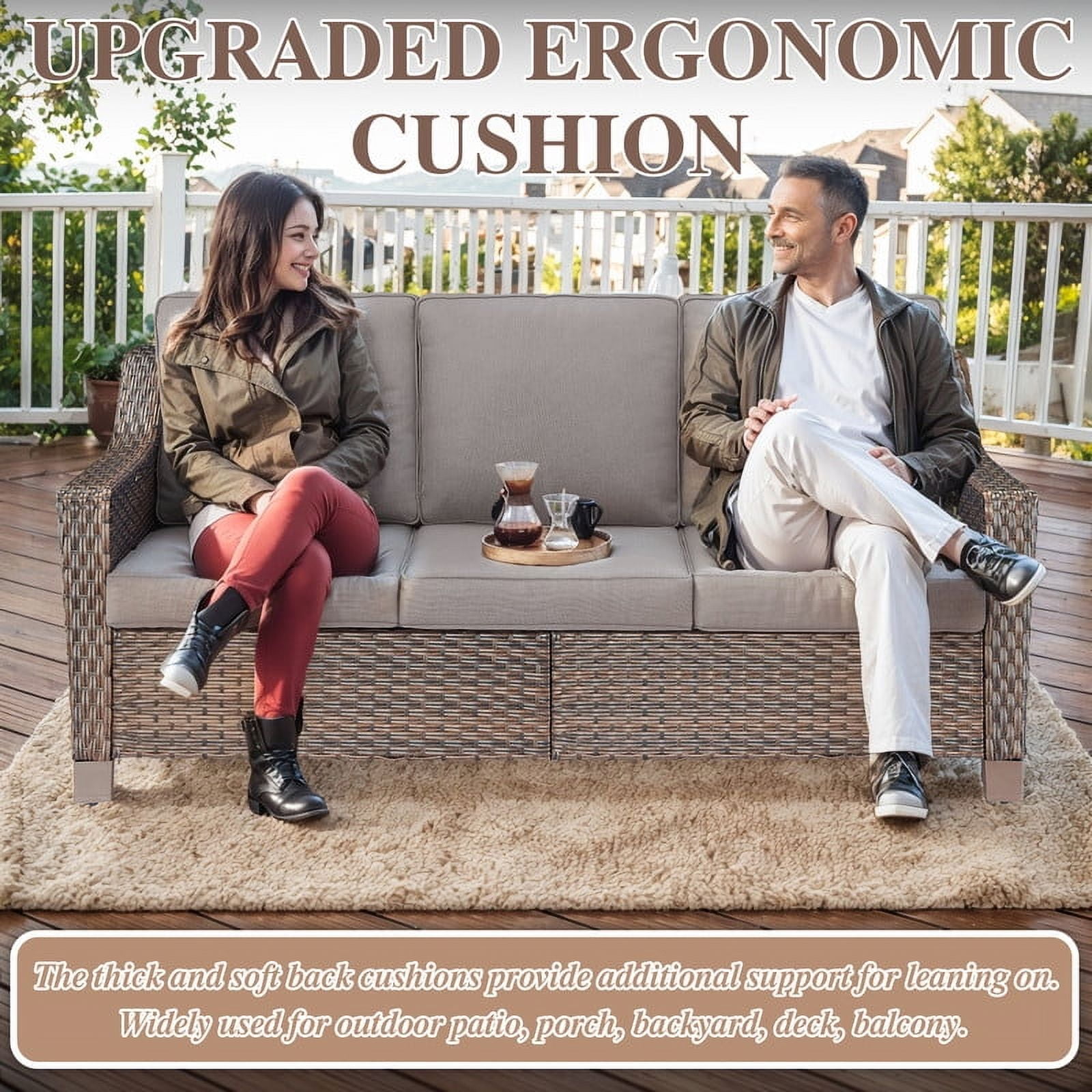 PARKWELL 5 Pieces Outdoor Patio Furniture Set 7-Seat High Back Wicker Conversation Set with Swivel Glider Chairs and Ottomans for Balcony Yard,Brown Wicker Gray Cushion