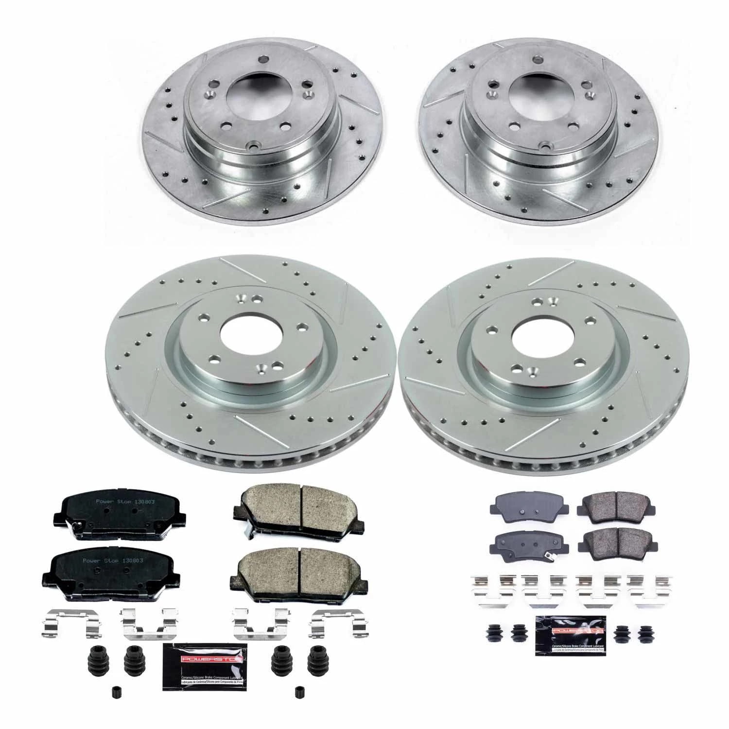 PowerStop Front and Rear Z23 Evolution Sport Carbon-Fiber Ceramic Brake Pad and Drilled & Slotted Rotor Kit Fits: KIA Select Models K6325