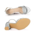 thumbnail image 4 of BLISSFUL STEP Women's Shoes Chunky Heel Ankle Strap Open Toe Glitter Sandals Silver 7, 4 of 7