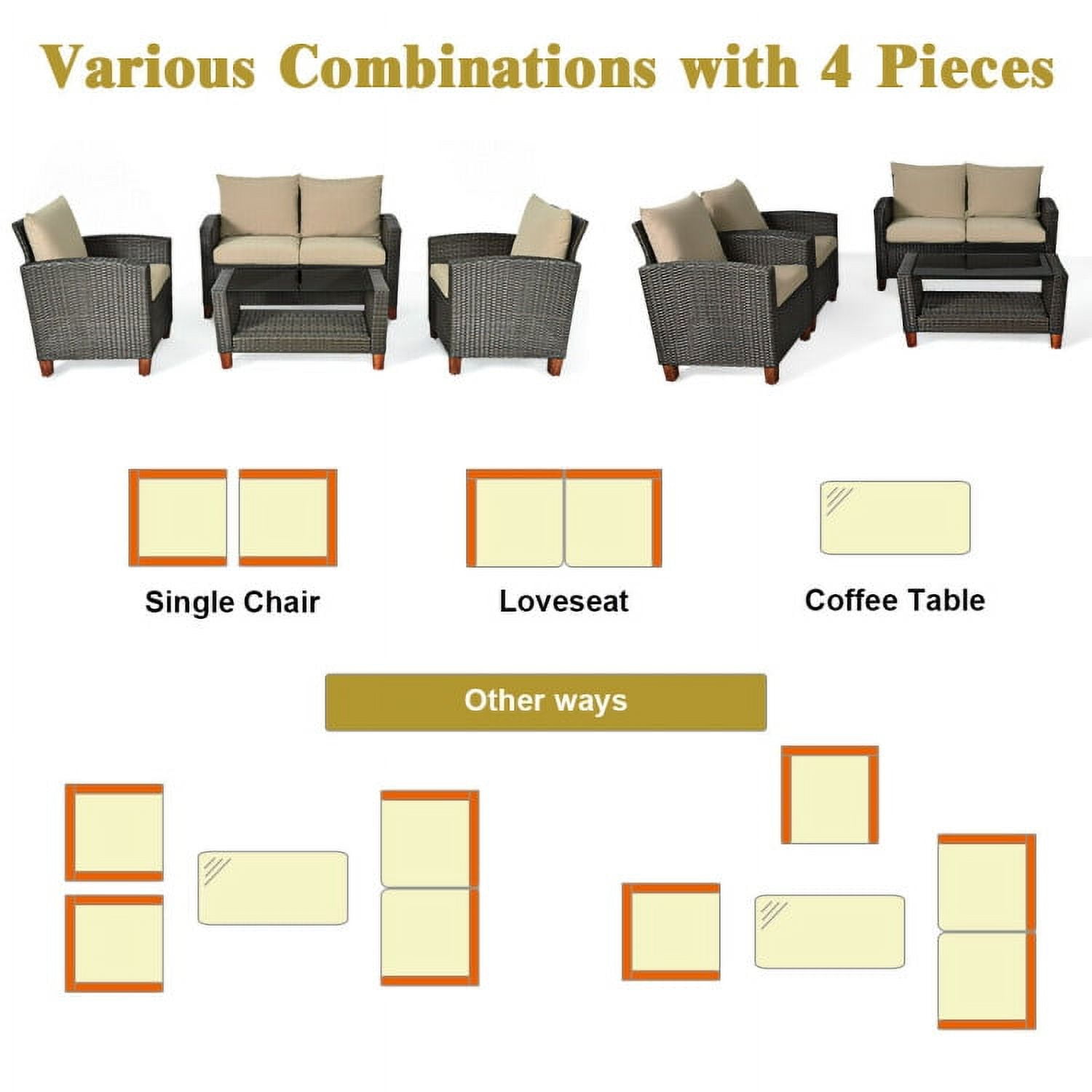 Aimee Lii 4 Pieces Patio Rattan Furniture Set with Cushions, Modern Patio Furniture Aimee Lii 4 Pieces Patio Rattan Furniture Set with Cushions, Modern Patio Furniture