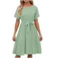 thumbnail image 7 of IROINNID Summer Dresses for Women 2024 Outfits Soild Color Knee Length Dresses with Round Neck and Short Sleeve Casual Summer Sun Dresses, 7 of 7