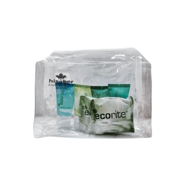 Toiletry Bag clear PVC with zipper size 22x17x6.5 cms printed "Essentials On The Go" 12's / Pack