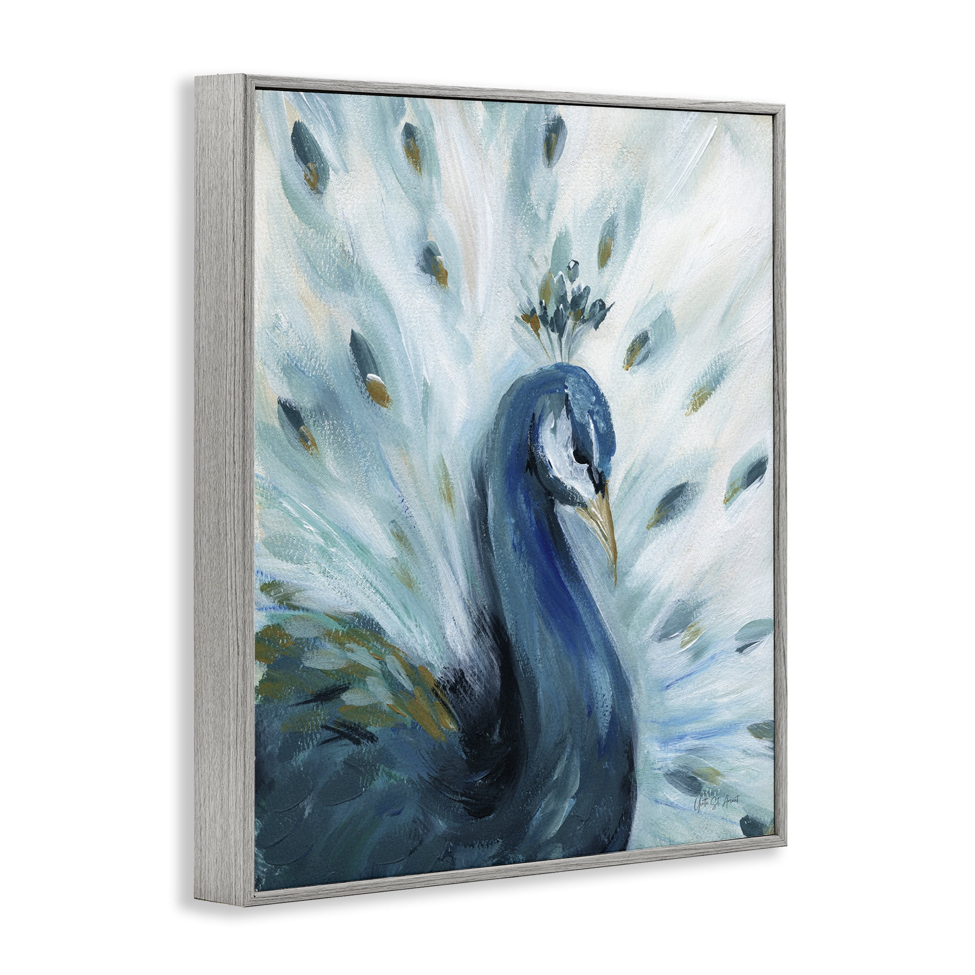 Stupell Industries Elegant Peacock Painting Animals & Insects Painting Gray Framed Art Print Wall Art, 24 x 30