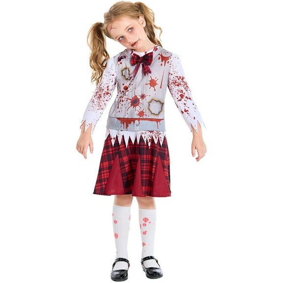 Glisme Girls Halloween Dresses Stage Performance Plaid Dress Soft Fit Little Girl Princess Dress Size 10-12 Years,White