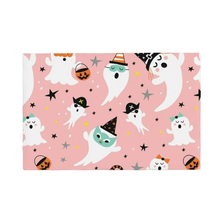 

Table Placemats Set of 6 - cartoon ghost halloween 12x18 In Faux Linen Double Heat Resistant Place Mats Cloth Indoor/Outdoor Placemats Washable Table Mats for Dining Kitchen Party