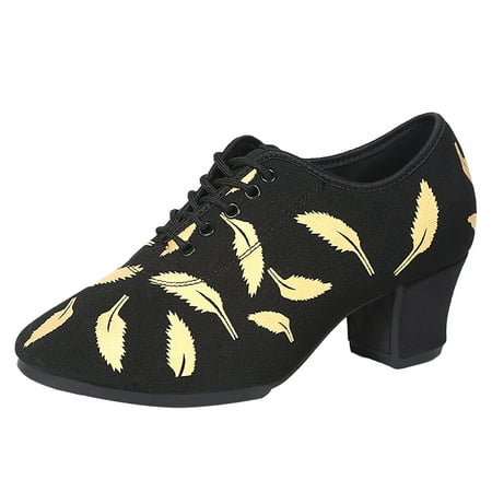 OJSFQUFP Womens Slip on Sneakers Leisure Women s Cloth Soft Sole Solid Color Non Slip Square Heels Lace Up Round Toe Breathable Dancing Shoes Women Loafers Black 40