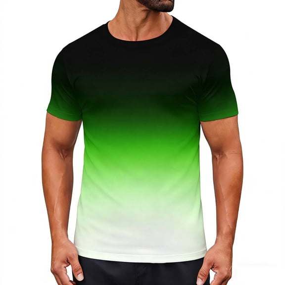 Ecqkame Mens Casual Sports T-Shirts Gradient Color Round Neck Short Sleeved Vintage Tops Outdoor Joggers Muscle Shirt Green XL