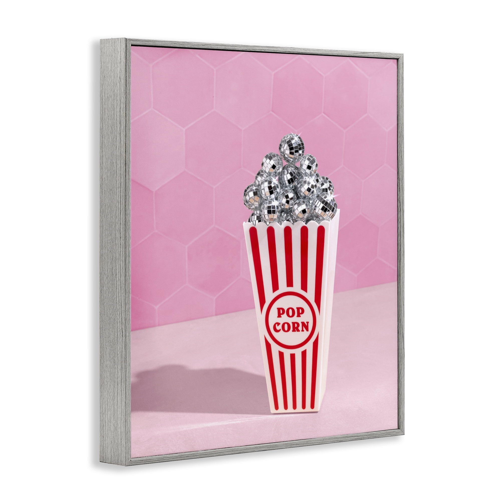 Stupell Industries Pink Disco Popcorn Gray Framed Giclee Art, design by LISH Creative