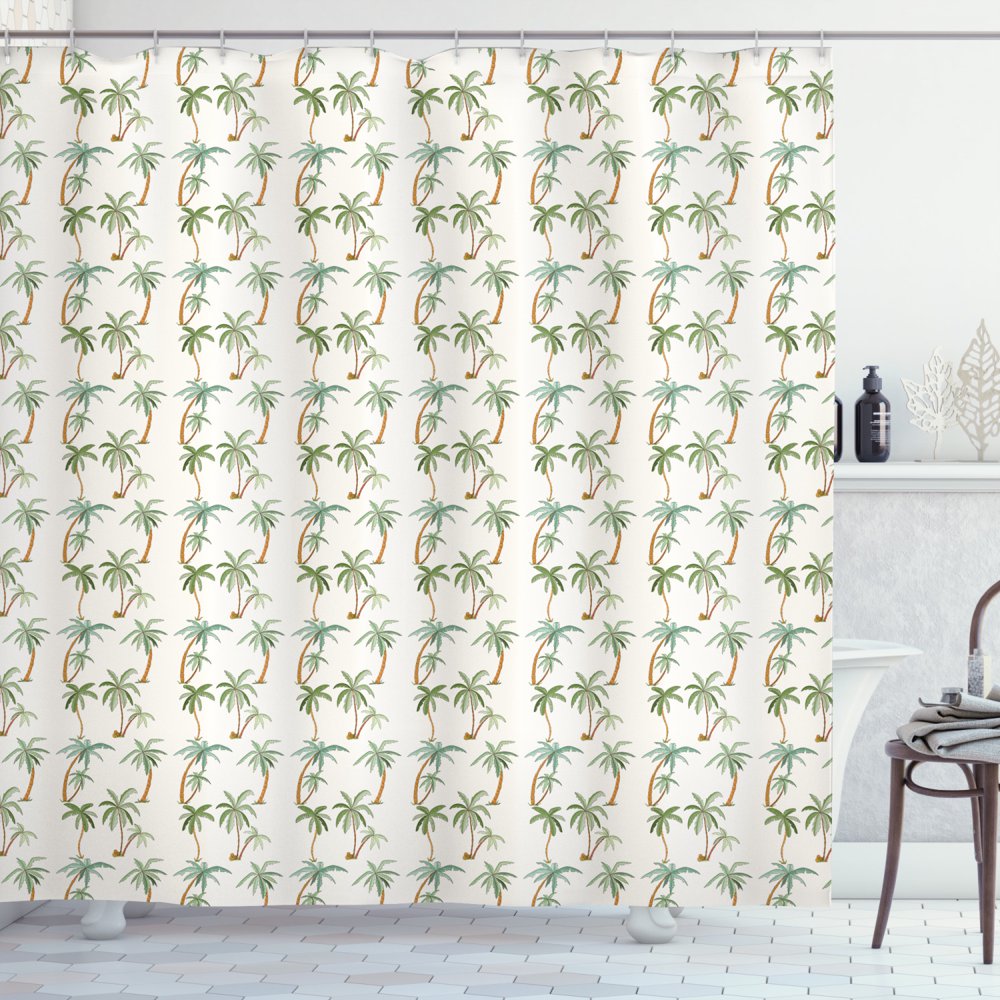 Tropical Shower Curtain, Graphic Tropical Palm Trees Pattern with