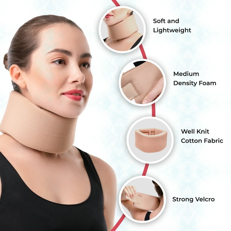 SNUG360 Soft Foam Cervical Collar - Unisex 3.5 Neck Support Brace,  Relieves Neck Pain & Spine Pressure Due to Whiplash or Injury, Also  Wearable While Sleeping (Small, Beige) 