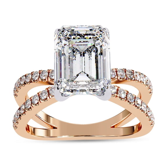 AFFY Solitaire Engagement Ring for Women , Center 9x7mm Emerald Cut Split Shank Wedding Anniversary Rings In 14K Solid Rose Gold Jewelry Gift for Her, Ring Size-9