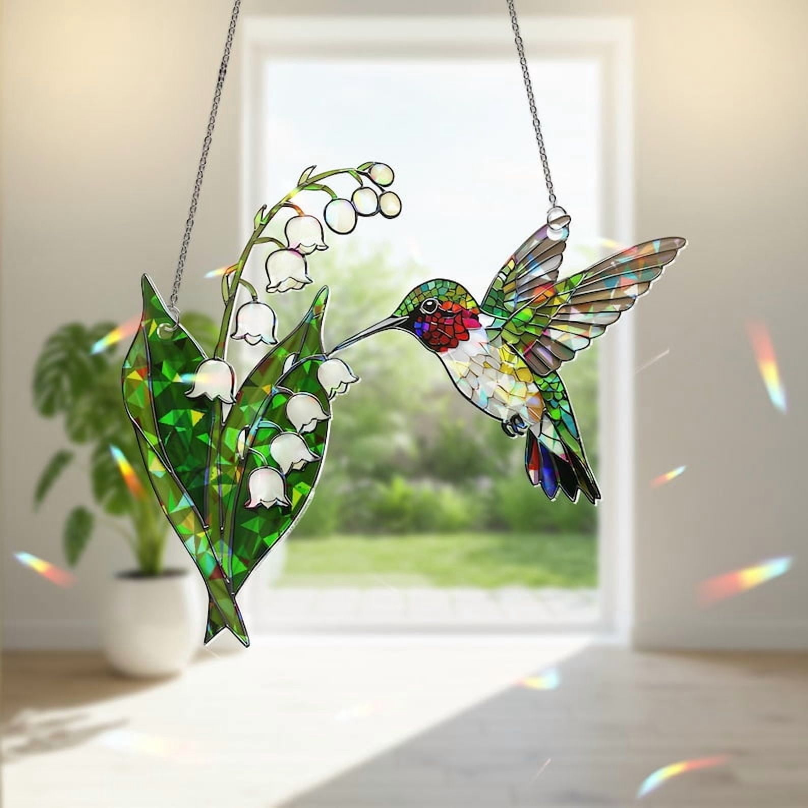 ViciArt Hummingbird Lily Suncatcher – 4" Holographic Acrylic Window Hanging, Spring Garden Decor